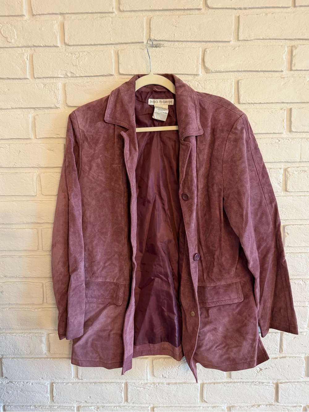 Vintage Suede Button-Front Jacket in Dusty Rose